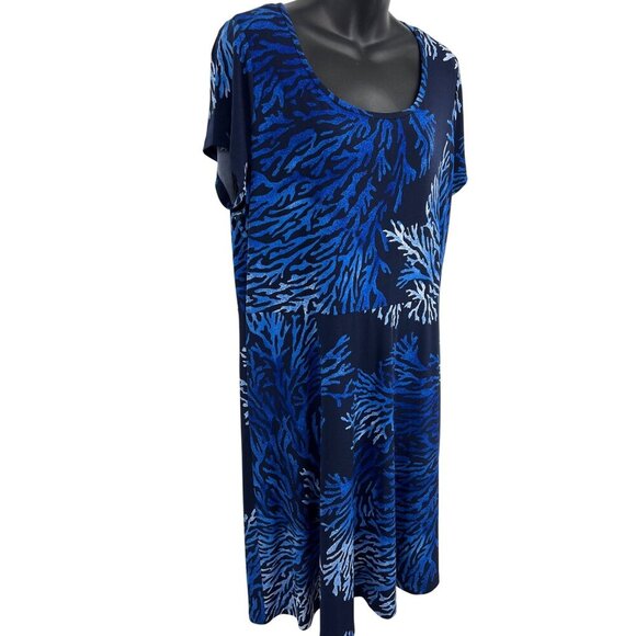 Michael Kors Womens Plus 1X Blue Navy Coral Shell Short Sleeve Scoop Dress New - Picture 3 of 10